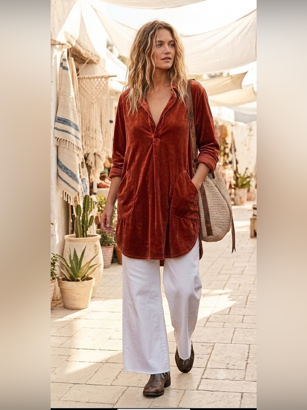 CP Shades Teton velvet tunic top Size S silk blend boho artsy lagenlook